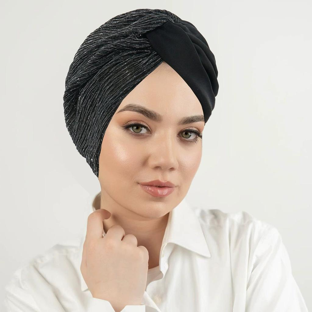 Ombre Gradient Forehead Cross Turban Cap for Women Lightweight Elastic Head Wrap with Inner Hijab Hat Casual Wear Chemo Patients