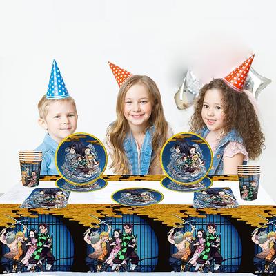 51 Pcs Demon Slayer Tableware Set Includes Plates, Cups, Napkins, Tablecloths