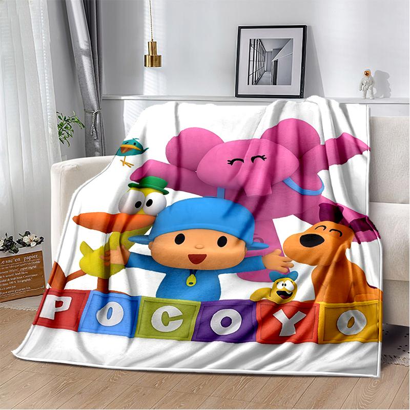Coperta Cartone Animato 3D Divertente P-Pocoyo Elly Pato, Morbida Coperta da Lancio per Casa Camera da Letto Letto Divano Picnic Viaggio Ufficio Copertura Regalo per Bambini