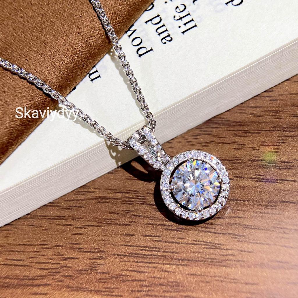 Versatile 3-Carat Faux Moissanite Pendant with Diamond Circle Clavicle Chain