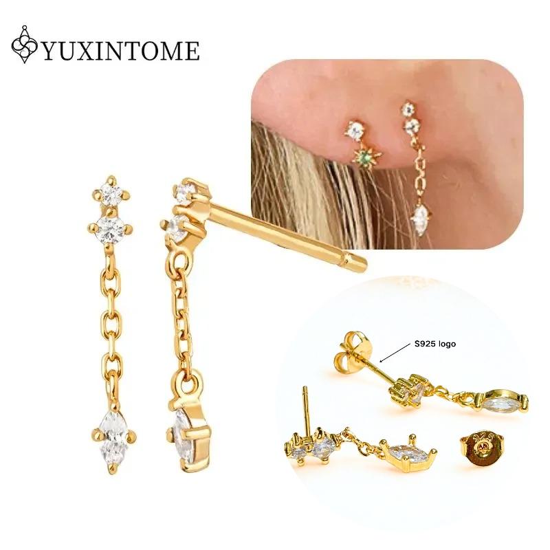 Dames 925 Zilveren Oorstekers Kristal Zirconia Waterdruppels Stud Hoops Goud Huggie Oorbellen Premium Luxe Feest Sieraden