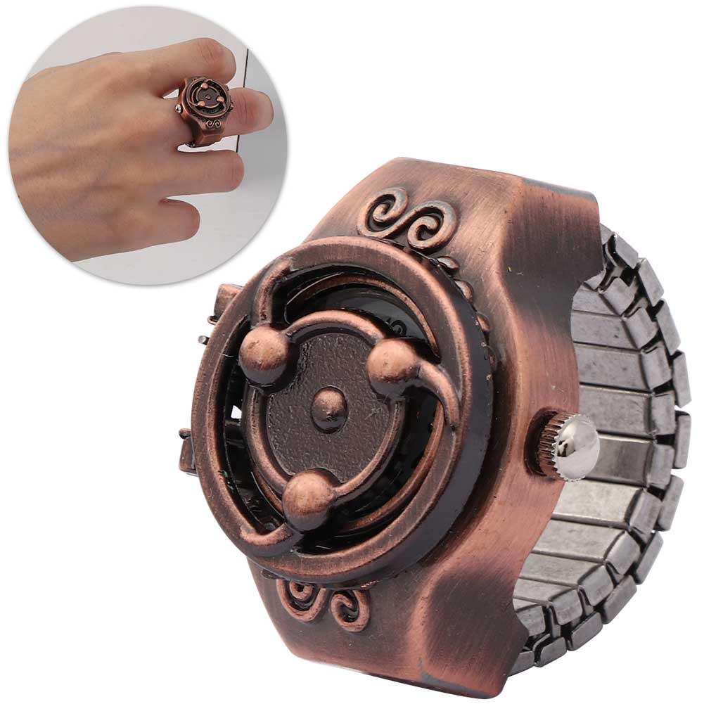 Finger Ring Watch Flip Up Cover Vintage Anime Style Men Finger Quartz Watch(Red )