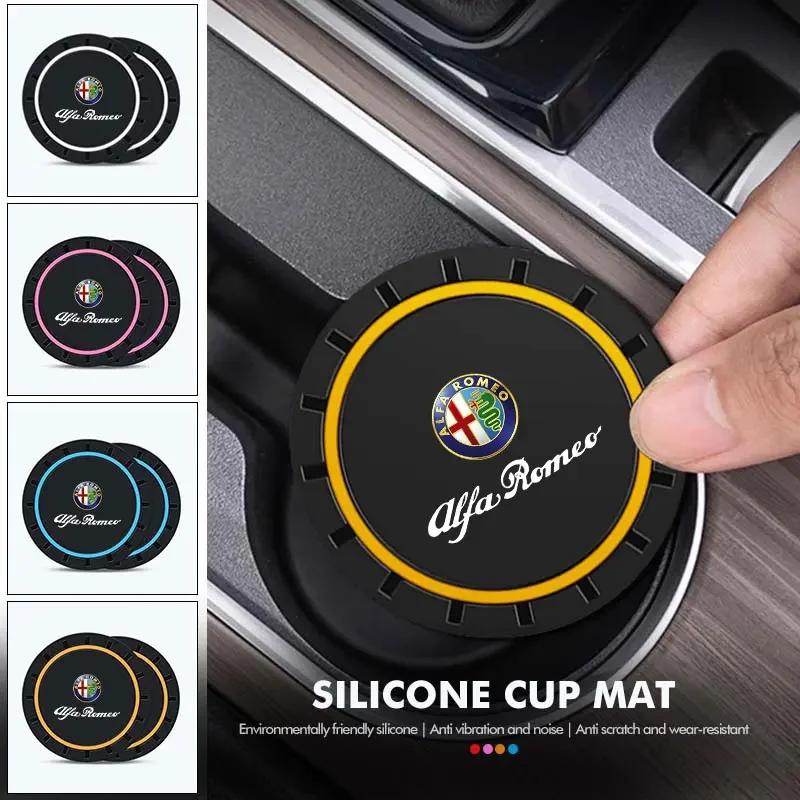2pcs Car Cup Pad Silicone Water Coaster Drink Cup Non-slip Mat For Alfa Romeo Giulia 147 Mito 156 159 166 GT Stelvio Brera Jhb633