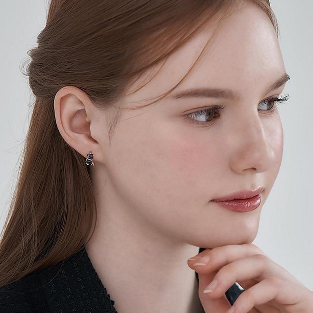 [ELLE Jewelry] 14K GF Black Unique One-Touch Ring Earrings ELGPEE544