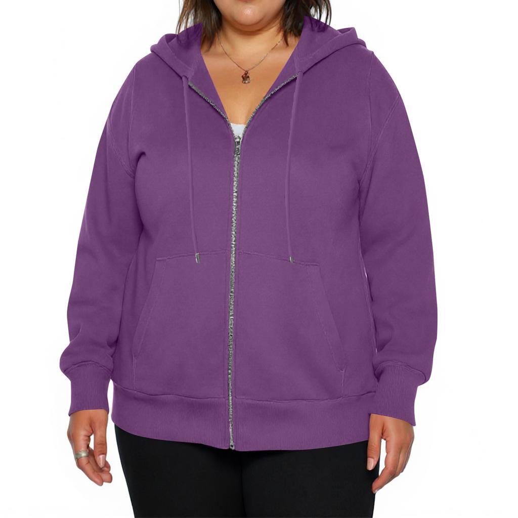 Damenmode Lässig Übergröße Langarm Reißverschluss Farbe Kapuzenjacke