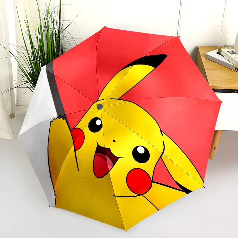 Fantasia Pikachu, ombrello pieghevole automatico, design portatile e pieghevole, 8 stecche, un regalo di Natale o di compleanno.