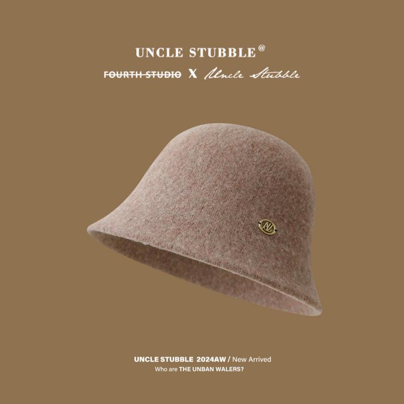 Uncle Stubble Autumn and Winter Wool Bucket Hat Femininity Elegant Plain Basin Hat Shows Small Face High-end Wool Felt