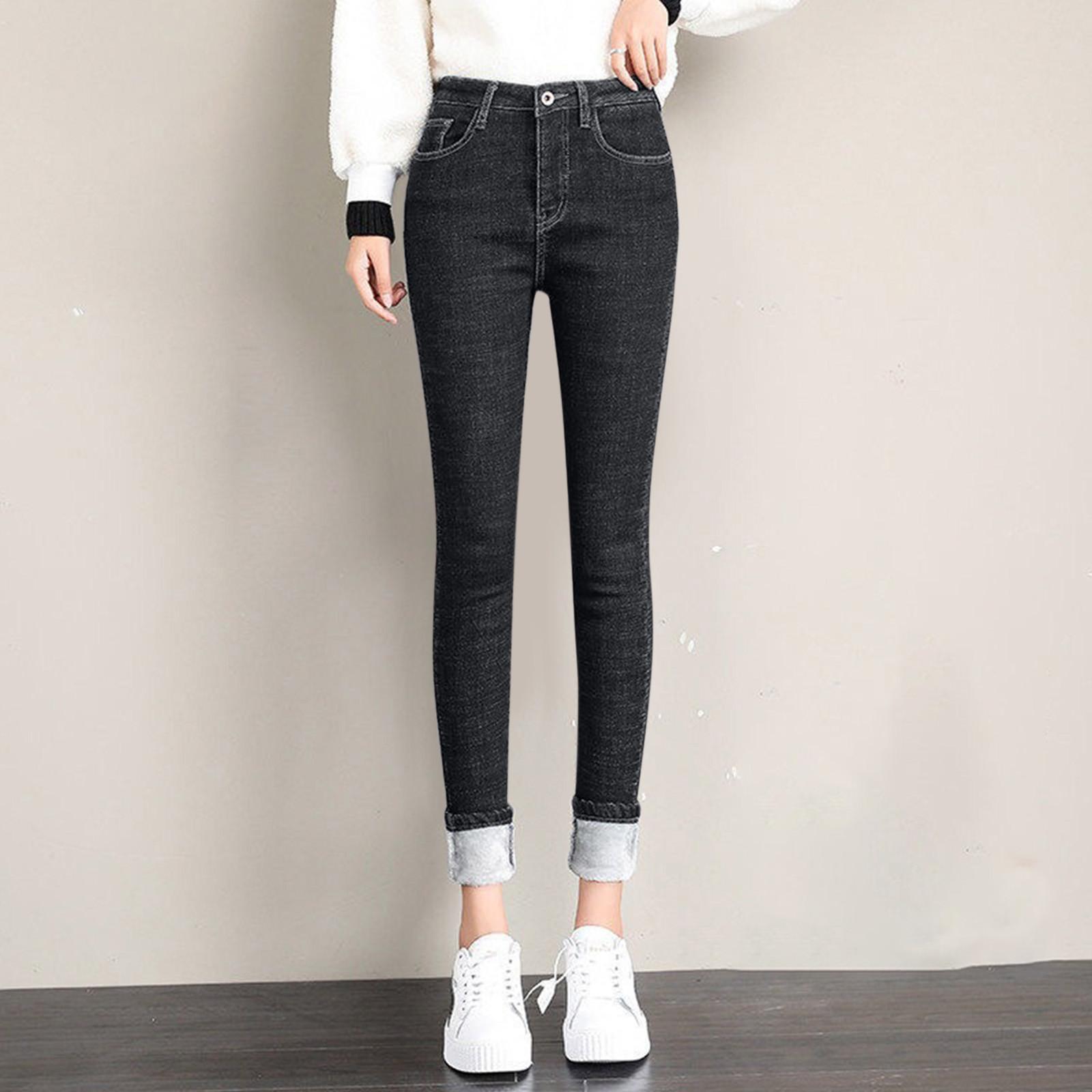 

Женские модные однотонные плюшевые джинсы с высокой талией, утолщенные облегающие спортивные штаны, теплые повседневные брюки 31 серый