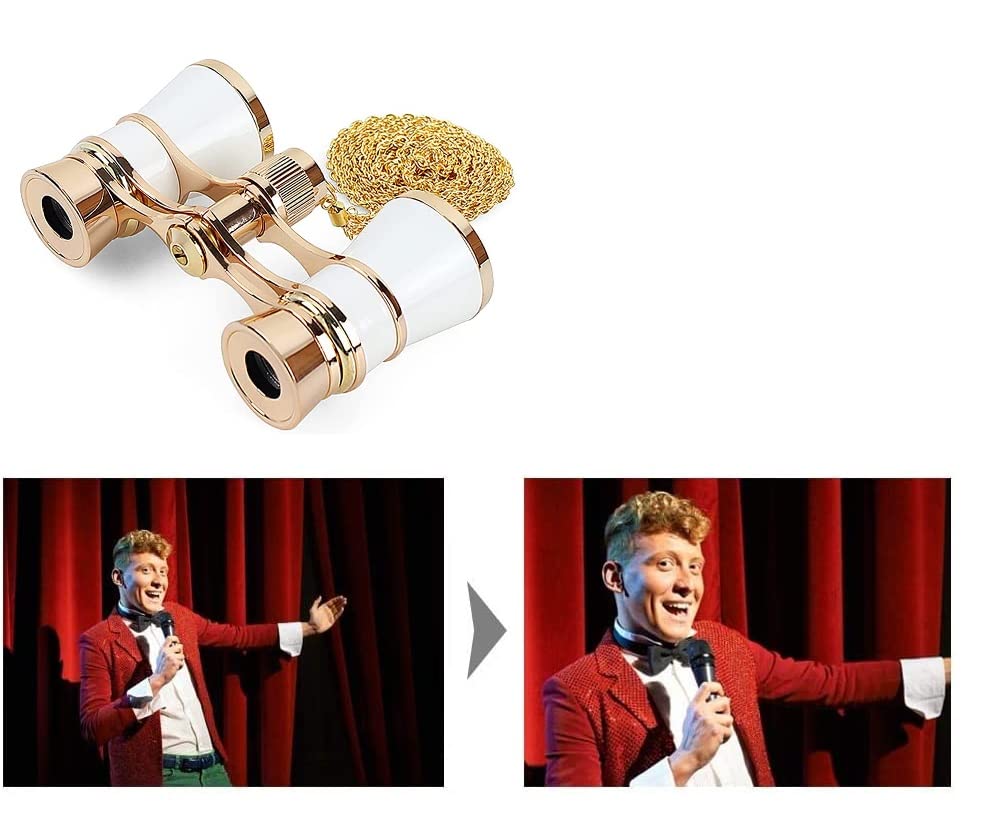 Concert Binoculars, Opera Glasses, Live Performance Binoculars, Shock-proof, Waterproof, Gift for Women, Center Focus, Strap, Storage Bag, Metal