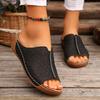 Summer Women's Large Size Round Head Retro Solid Color Sandals Hollow Sewing Line Wedge Sandals