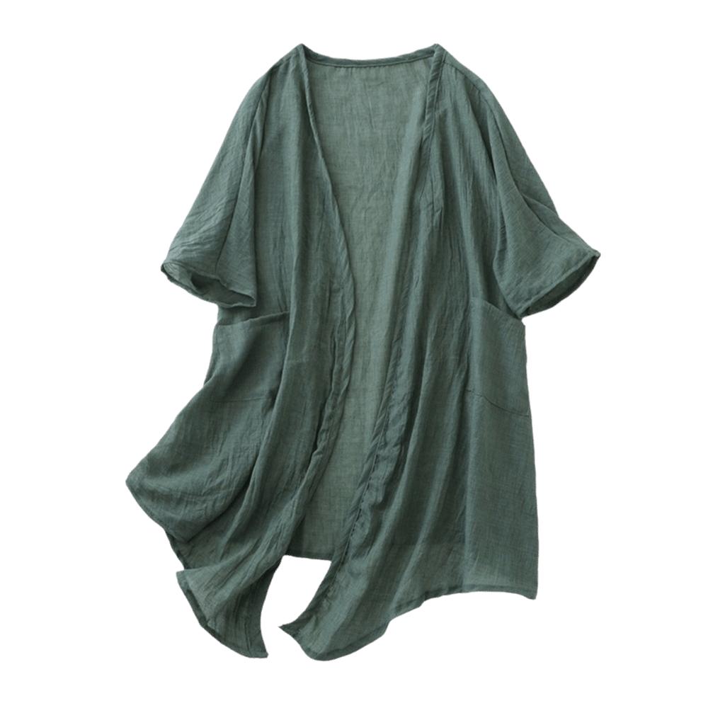 Short Sleeved Long Shawl Loose Beach Top Breathable Linen Cardigan  Summer Wear
