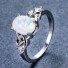 Cushion Cut Square Rainbow White Fire Opal Rings For Women Gold Horse Eye Zircon Charm Leaf Wedding Bands Party Jewelry CZ