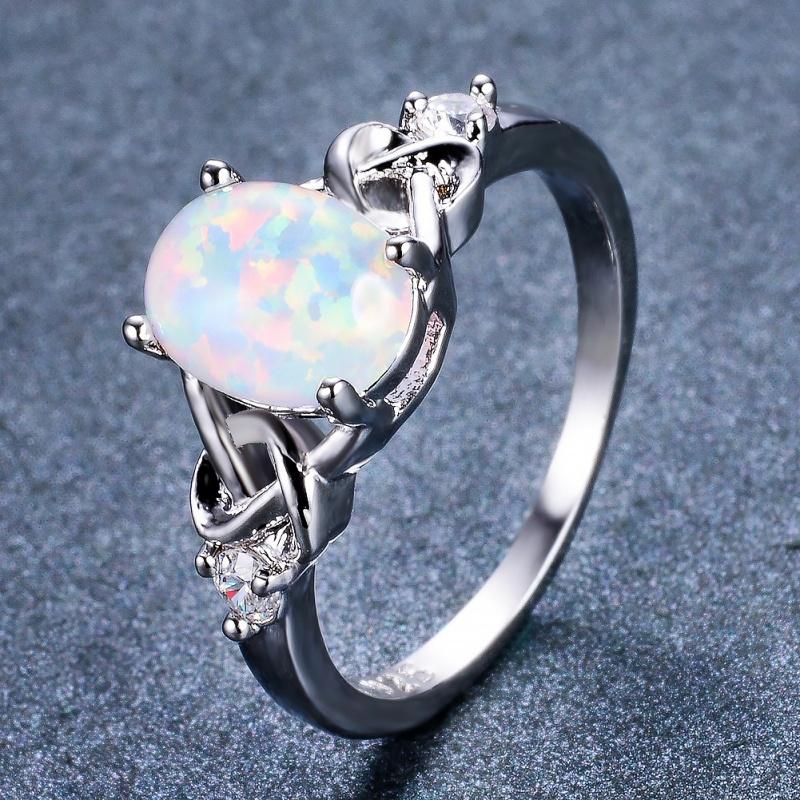 Cushion Cut Square Rainbow White Fire Opal Rings For Women Gold Horse Eye Zircon Charm Leaf Wedding Bands Party Jewelry CZ