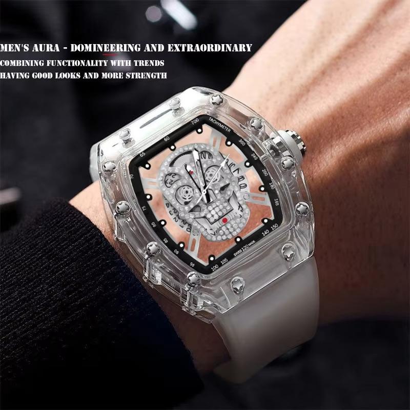 UTHAI L122 Fashion Trendy Men Watch Transparent Ghost Head Wine Barrel Shaped Quartz Watch Creative Clock Gift Watches for Man