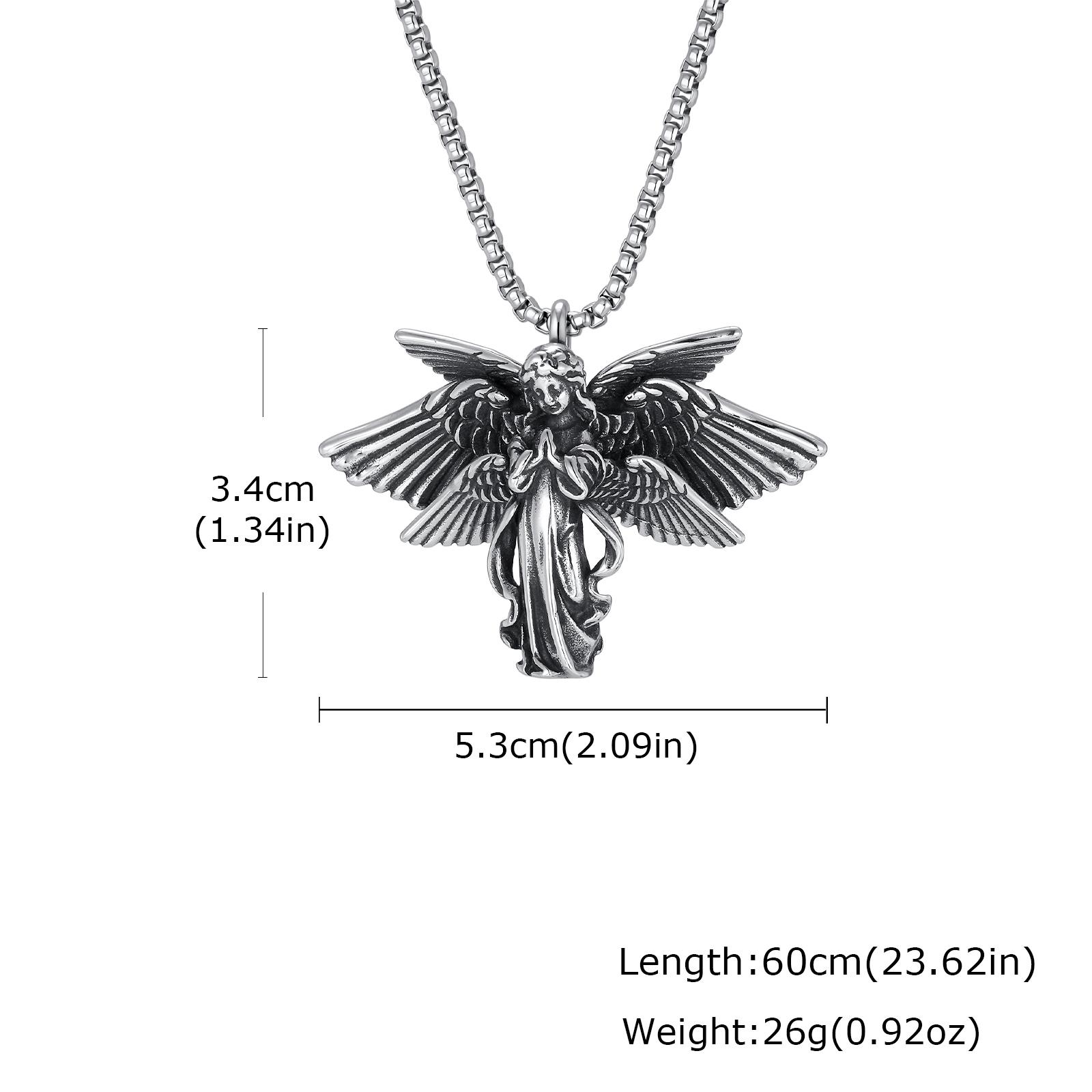 Classic Vintage Angel Wings Pendant Necklace for Men, Stainless Steel Seraph Prayer Necklace, Hip Hop Punk Jewelry Accessories