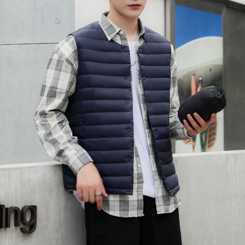 Men's Solid Color Down Vest Jacket in Plus Size
