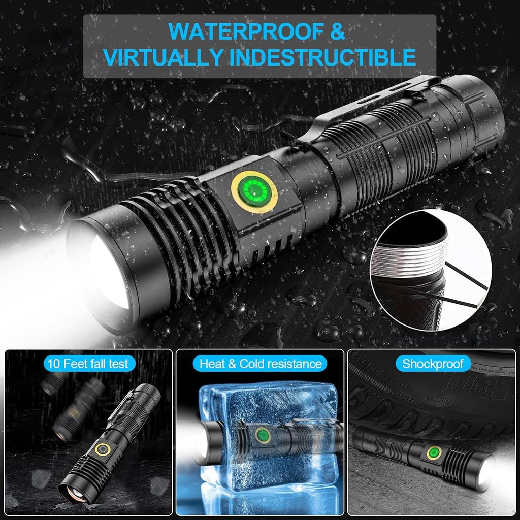 Flashlights High Lumens Rechargeable(Battery Included), 20000 Lumens Super Bright Powerful Small Magnetic Flashlight, 6 Mode, Zoomable, Waterproof,