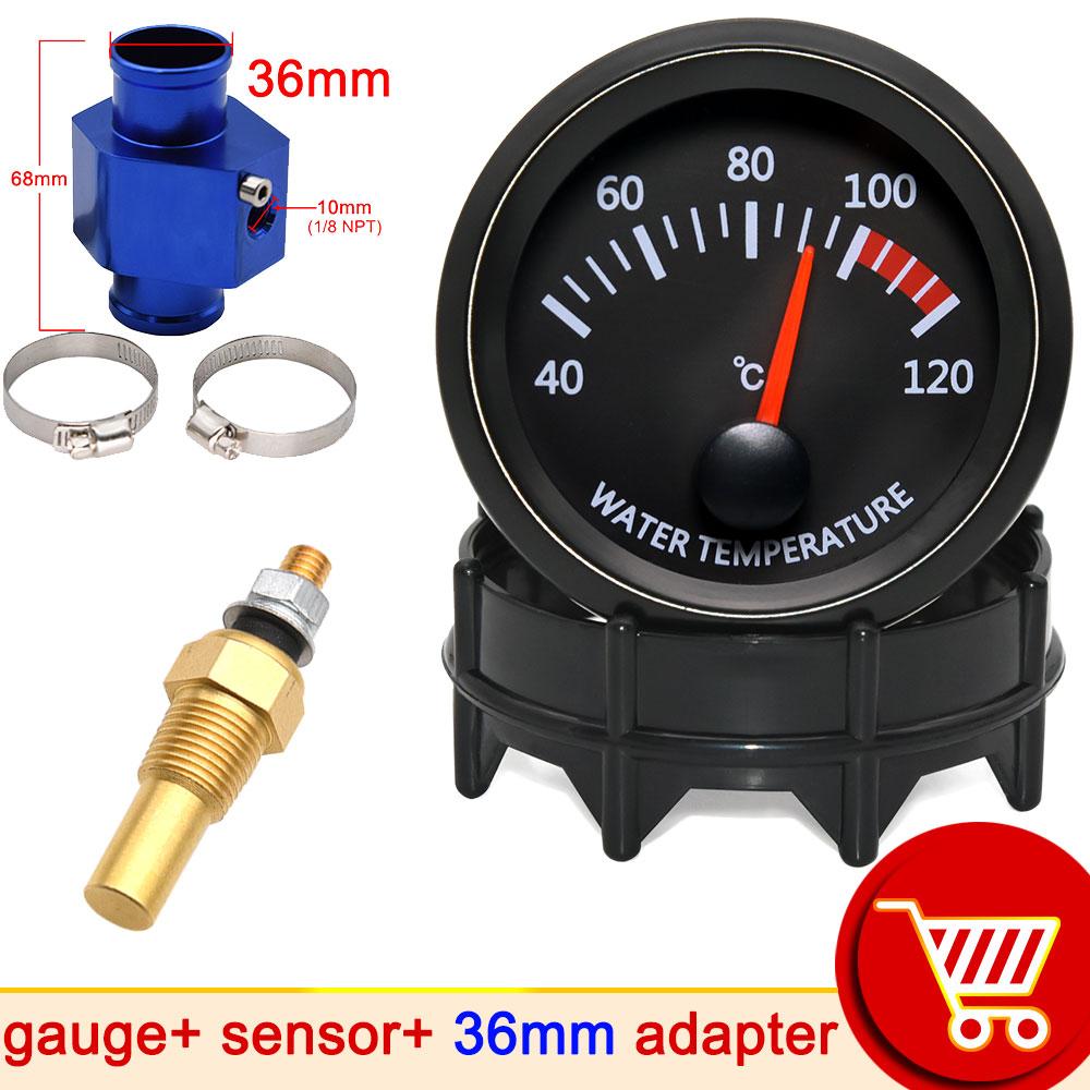 12v 52mm Car Water Temperature Gauge 40~120 ℃ With Water Temp Sensor 10mm Water Temp Joint Pipe 1/8NPT Sensor Adapter Car Racing