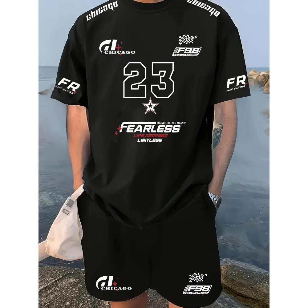 Men's Chicago 23 Casual Sports Set - White Short sleeved T-shirt and Shorts