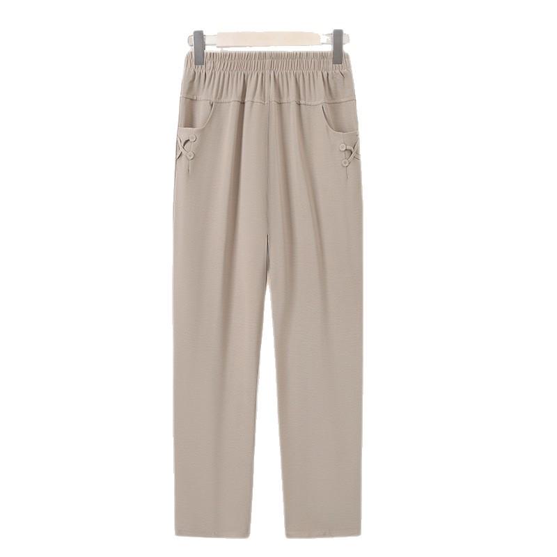 Mom's Lightweight High-Waisted Pants for Middle-Aged & Elderly Women - Elastic Waist, Straight Leg, Casual Fit