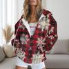 Womens Oversized Hooded Zip-Up Sweatshirt With Christmas Print Plus Size Long Sleeve Casual Top