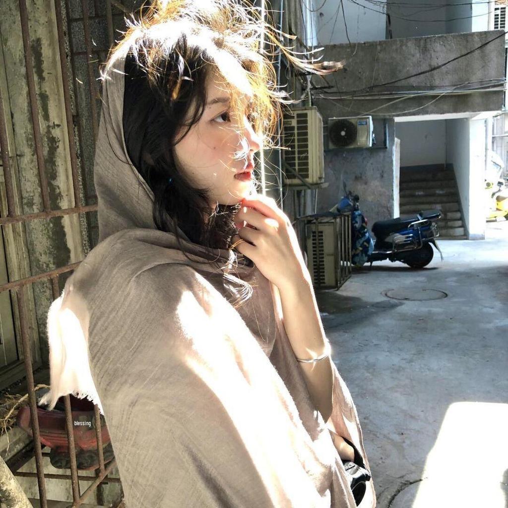 Spring & Autumn Cotton Linen Women's Retro Pleated Scarf - Thin, Solid Color, Versatile, Korean Style Neck Warmer