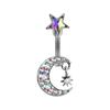 Cross-Border Moon & Star Belly Button Ring - Stainless Steel Piercing Jewelry for Women