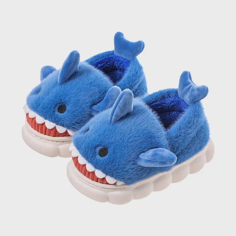 Kinder Winter Baumwollpantoffeln mit Fellabsätzen - Rutschfeste Indoor Cartoon Hausschuhe für Jungen & Mädchen