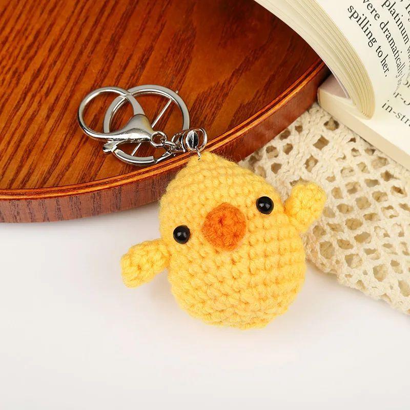 Cute Glasses Chick Crochet Keychains Knitting Cartoon Chick Doll Keyrings For Bag Pendant Knitted Funny Duck Keyrings Wholesale