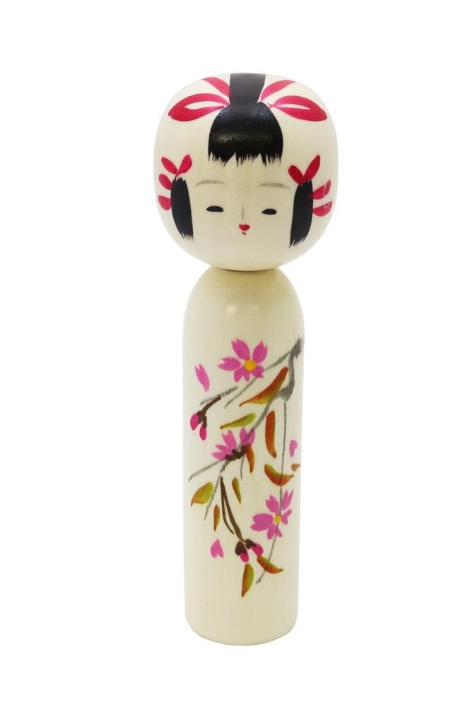 Made In Japanese Michinoku Kokeshi Cherry 5 Inches Japan, Souvenir, Doll, Blossom, (Total Length 15cm)