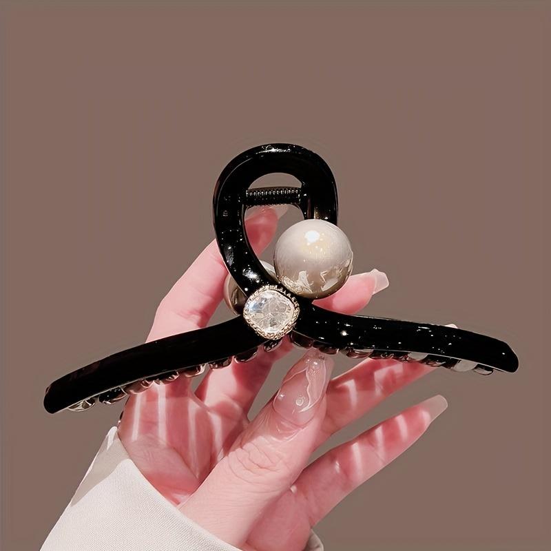Elegant Large Rhinestone & Faux Pearl Hair Claw Clip for Women - Chic Minimalist Style, Solid Color Acrylic,Fashion Accessory, Hair Clips for Women