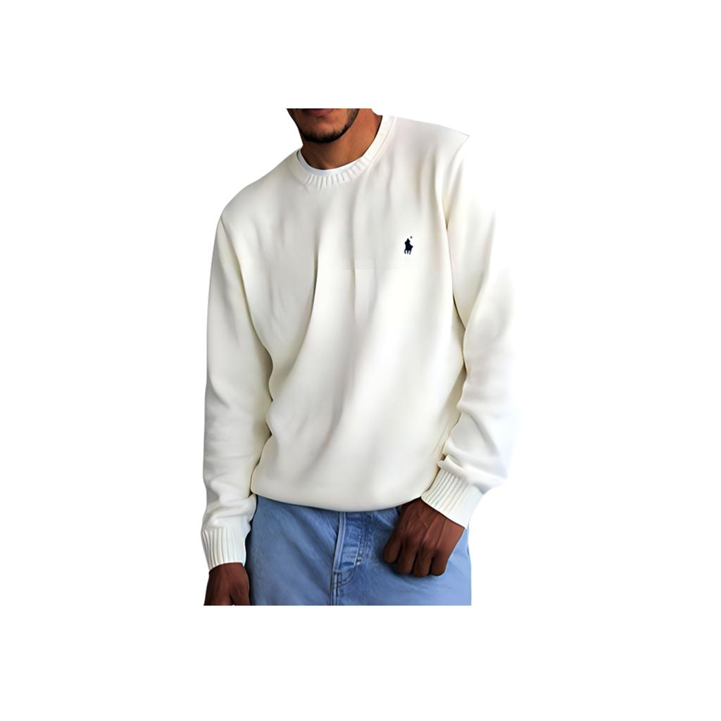 Polo Ralph Lauren Logo Embroidered Crew Neck Long Sleeve Knit Sweater Men Sweater Cream 710810846-035