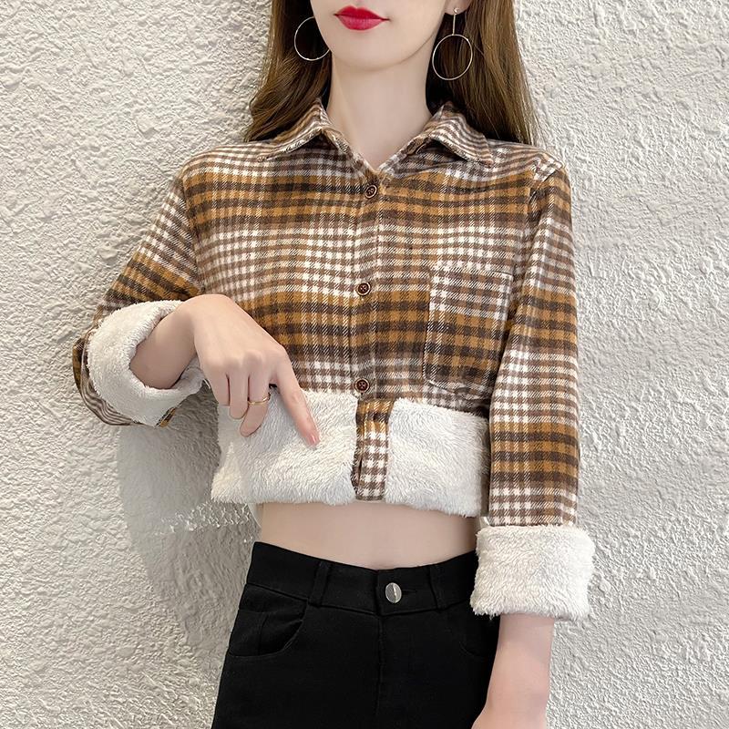 

Женские рубашки, осенне-зимняя клетчатая рубашка, куртка на пуговицах с длинным рукавом, плюшевая блузка, повседневная свободная рубашка в винтажном стиле 3XL коричневый