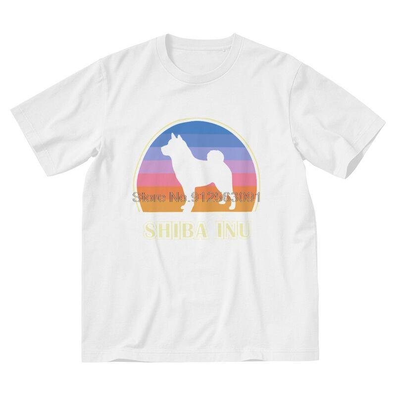 Shiba Inu Vintage Sonnenuntergang Hunde T-Shirt Herren Neuheit T-Shirt Kurzarm T-Shirt Baumwoll-Tees Top Geschenk Übergröße T-Shirt