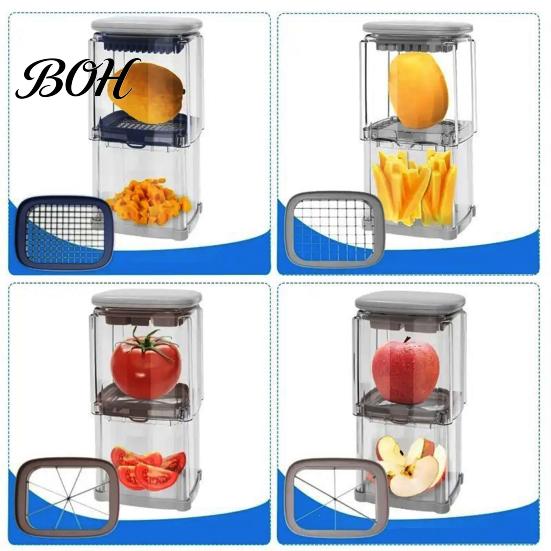 Vegetable Cutter for Potato French Fry Cutter, with Large-Capacity Visible Box, Stainless Steel Blades Kitchen Slicer Quick Press Cutting Tool,