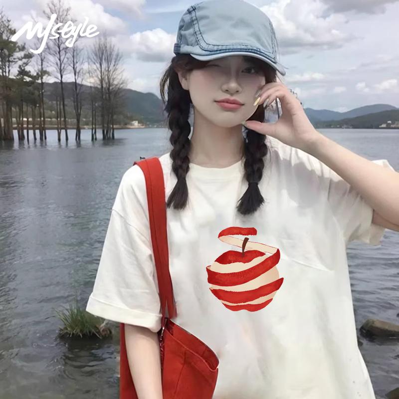 MJ STYLE White Short Sleeve T-Shirt for Women 2026 New Summer OOTD Cotton Loose Fit Basic Top