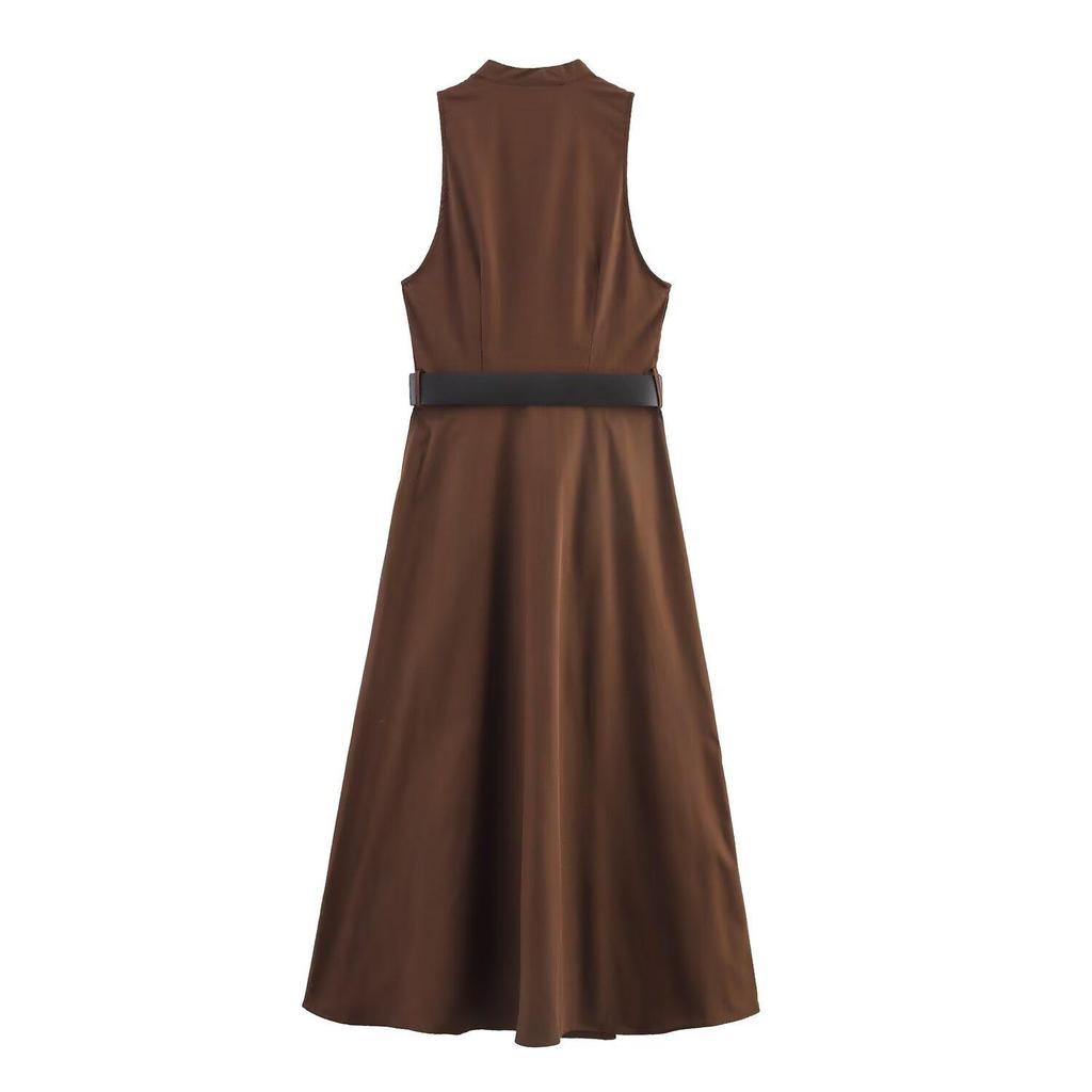 Spring 2025 Women's European & American Fashion Midi Dress with Belt