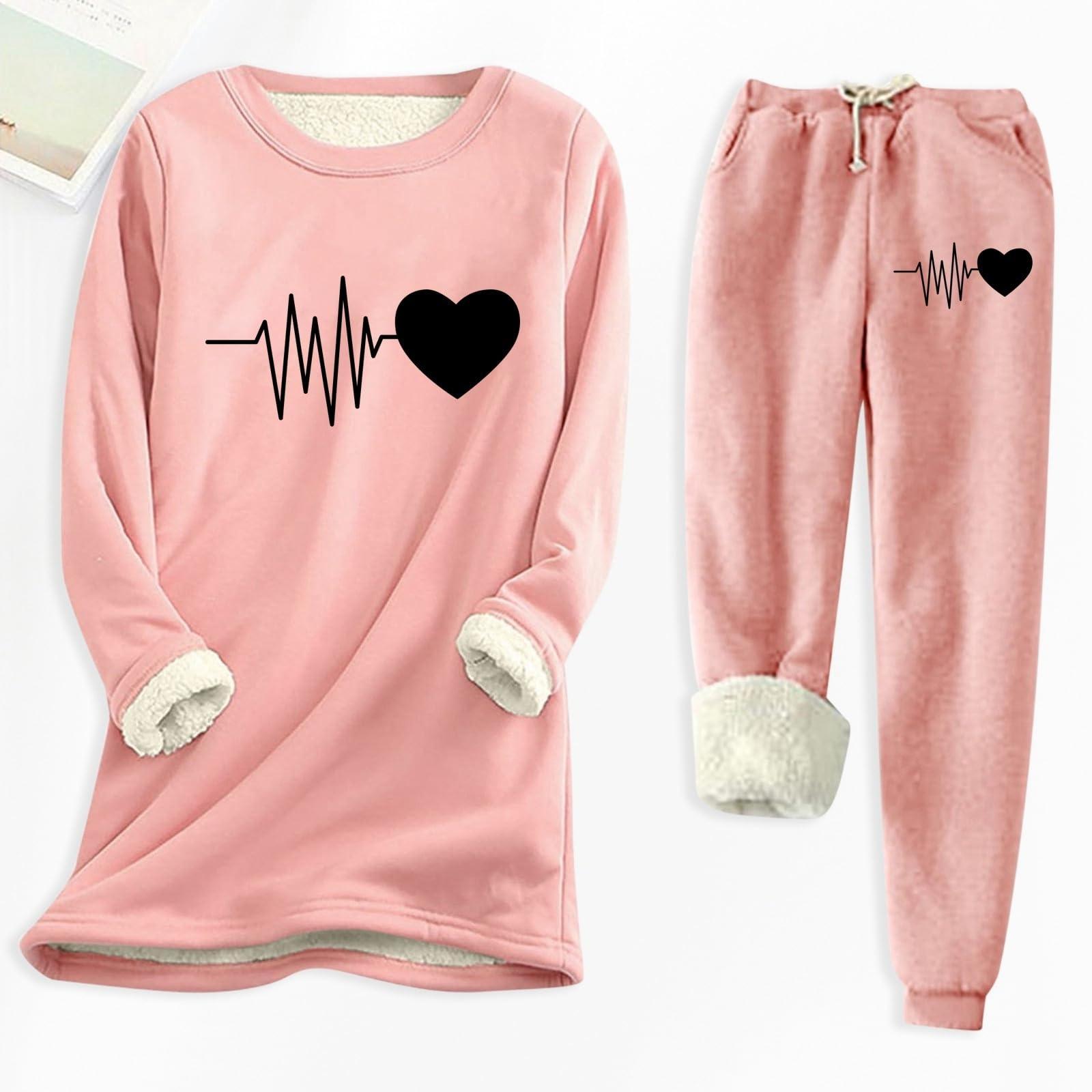 

Женский свободный и удобный топ с круглым вырезом, принтом в виде сердечек и длинными рукавами, в комплекте с хлопковыми брюками XXXXL розовый