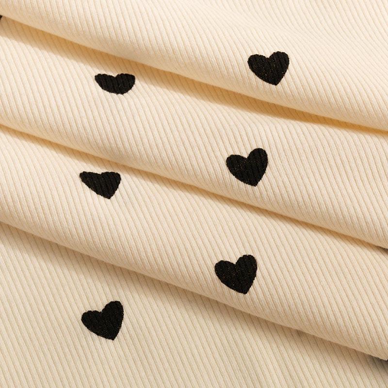 Heart Printed Sewing Material Rib Cotton Spandex Fabric For Summer Girl's Dress and Tops T-shirt 45x135cm YHTJ0016