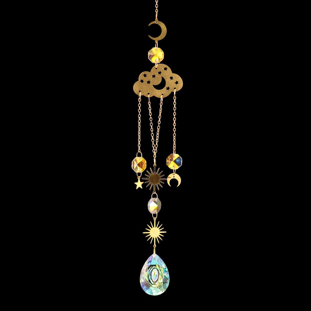 Galaxy Crystal Sun and Moon Star Suncatcher Wind Chime Garden Decoration Pendant