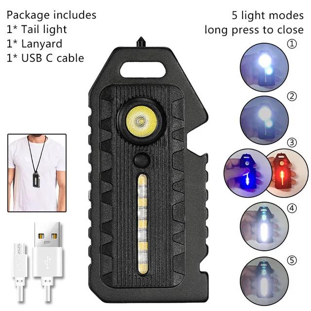 High Power COB LED Keychain Light Portable Rechargeable Hanging Flashlight for Outdoor Camping Waterproof Lantern Pocket Lamp