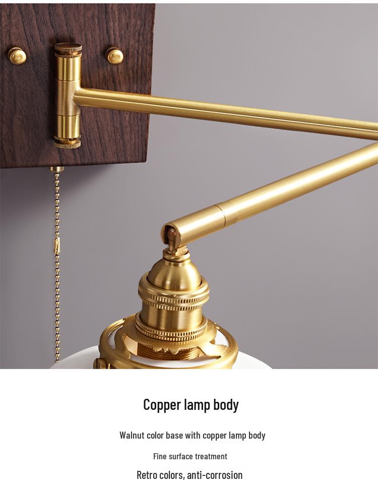 Nordic Minimalist Copper Rotatable Wall Lamp for Bedroom and Living Room