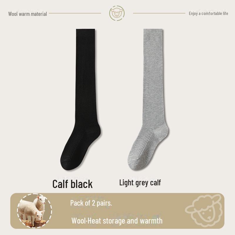 "Wool Thigh-High Socks, Double-Needle Stripes, Slim & Warm for Autumn/Winter"