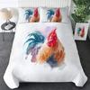 Chicken Duvet Cover King Queen Size Watercolor Rooster Bedding Set for Boys Teens Adults Farm Animal Polyester Comforter Cover
