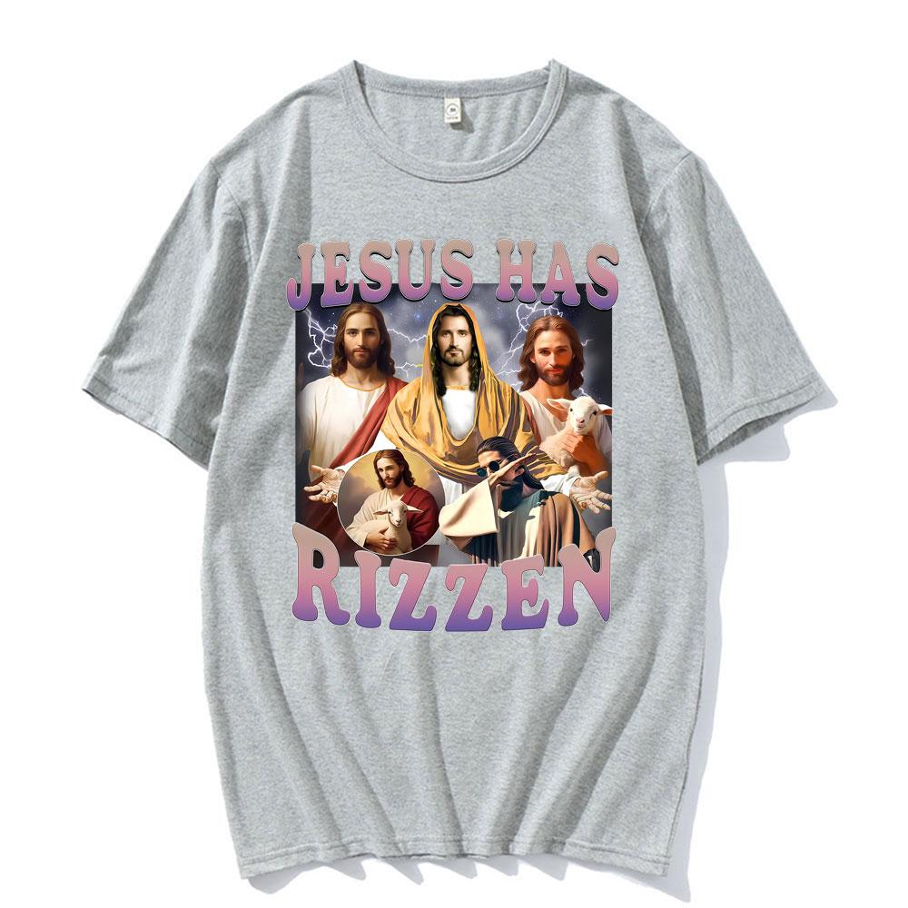 Jesus Has Rizzen Funny T Shirt Men Women Clothing Vintage Trending Oversized Tee Shirt High Quality Cotton Short Sleeve Tshirts