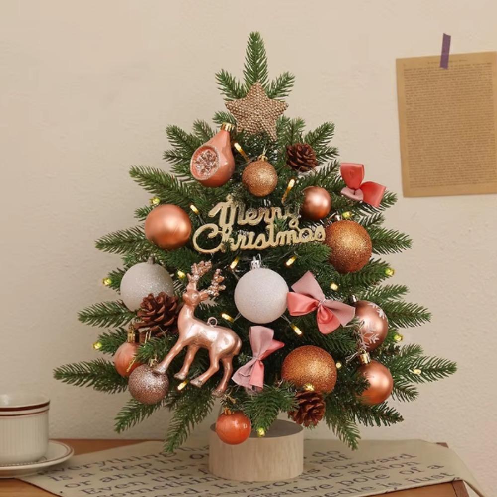 Christmas Tree Christmas Decorations Indoor Arbol De Navidad Con Luces Small Christmas Tree with Lights Warm Wooden Base for Christmas Decor Home