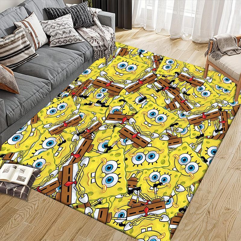 SpongeBob SquarePants Flannel Pattern Square Carpet,Area Rug,Carpet Rug for Living Room Bedroom Sofa Playroom Decor,Non-slip Floor Mat