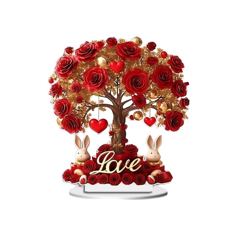 Valentines Day Acrylic Rose Flower Tree 2D Flat Ornament Romantics Home Tabletop Decors For Wedding Living Room Bedroom