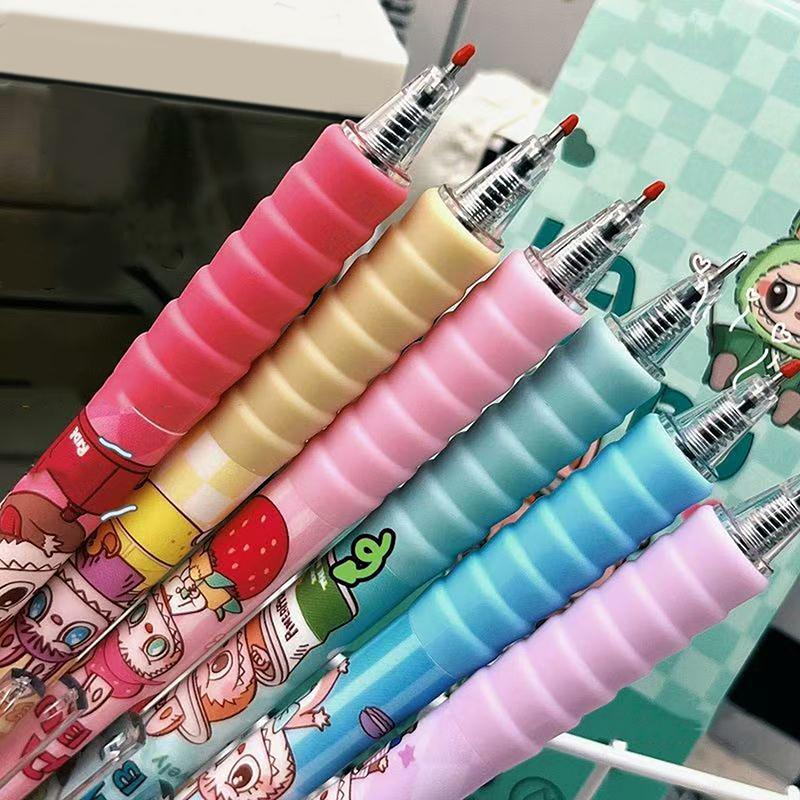 4/6Pcs Kawaii Cute Labubu Gel Pen Quick-Drying Writing Smooth Pen Cartoon Pressing Neutral Pen School Supplies Stationery