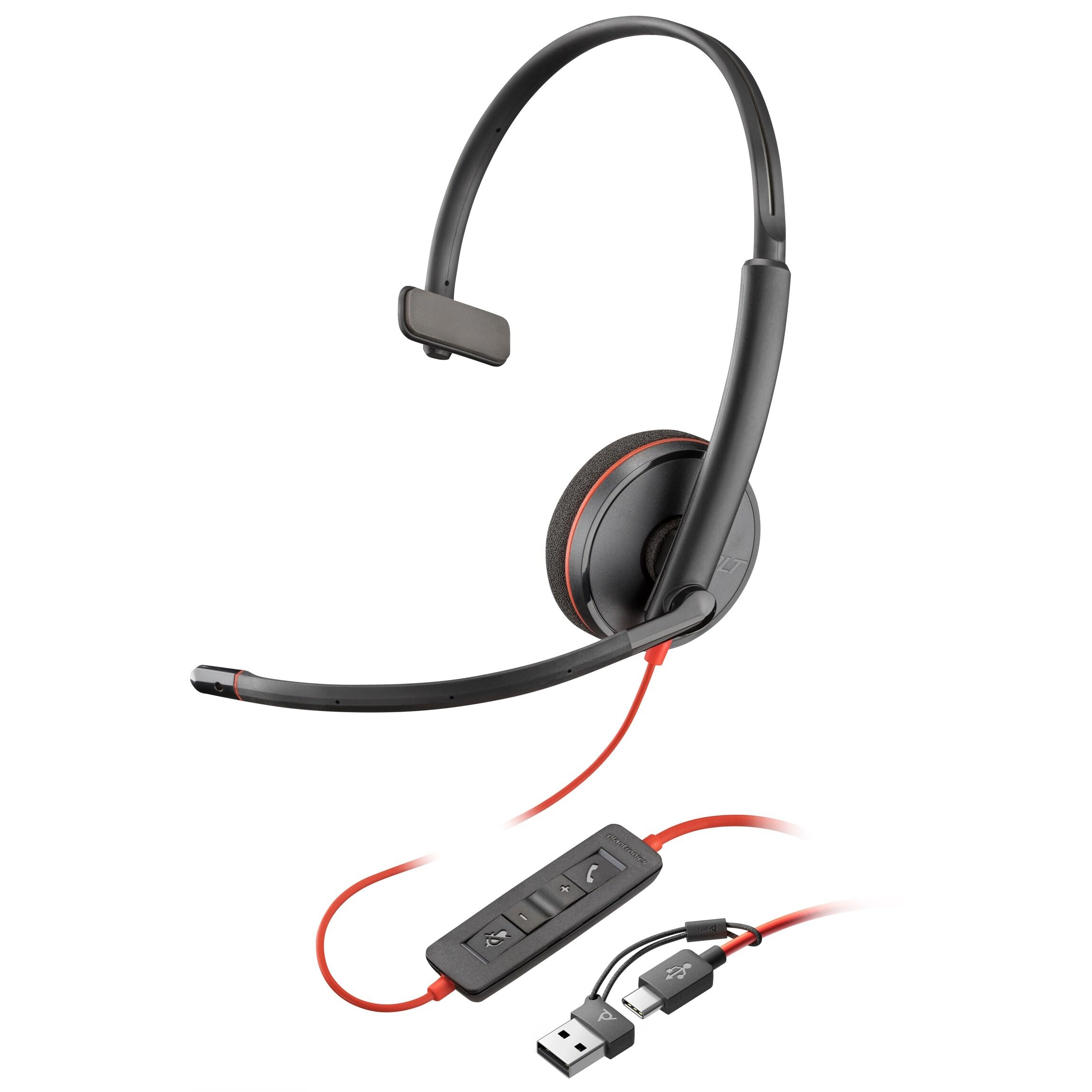 

Poly Blackwire 3210 Wired Headset Noise Cancelling Microphone Lightweight for Web Conferencing Plantronics Polycom Single Ear 9P7X7AA [2025 Model]